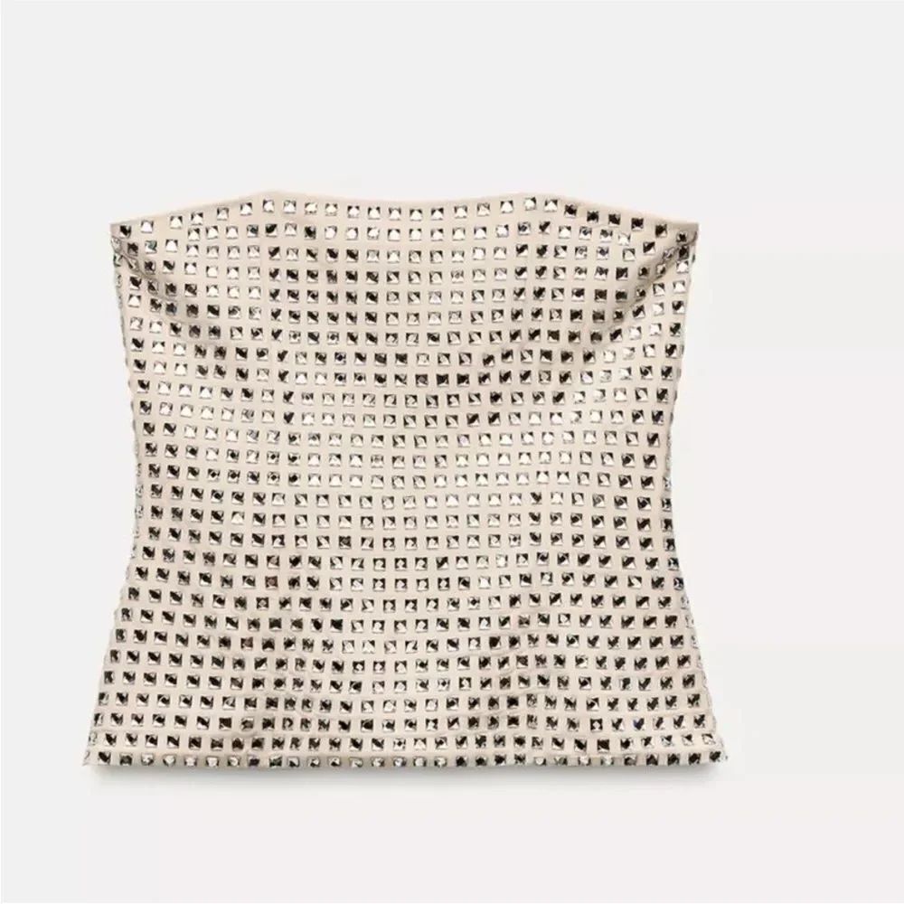 Zara nude Strapless Top with Silver square rhinestones